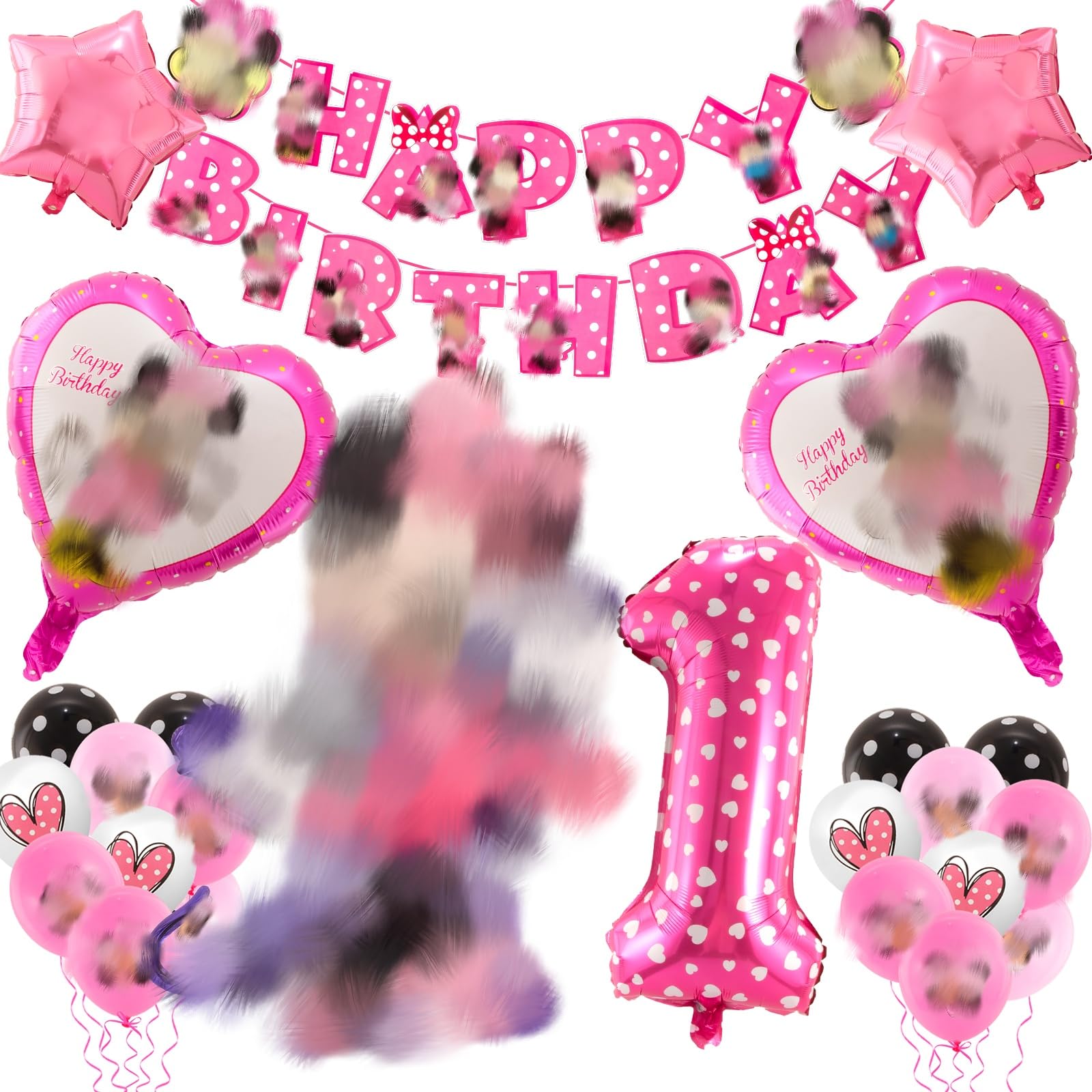 Birthday Balloon, Minne Birthday Party Decorations, Kids' Party Balloons Party Decorations Cartoon Balloons Happy Birthday Banner, Cake Decoration, For 1 2 3 Years Old Girls Birthday Party