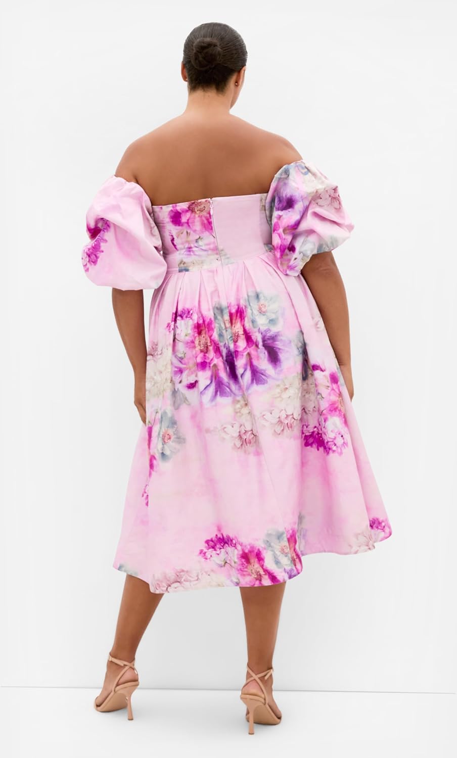 City Chic Plus Size Dress - Rosalee Garden Print Puff Sleeve Midi
