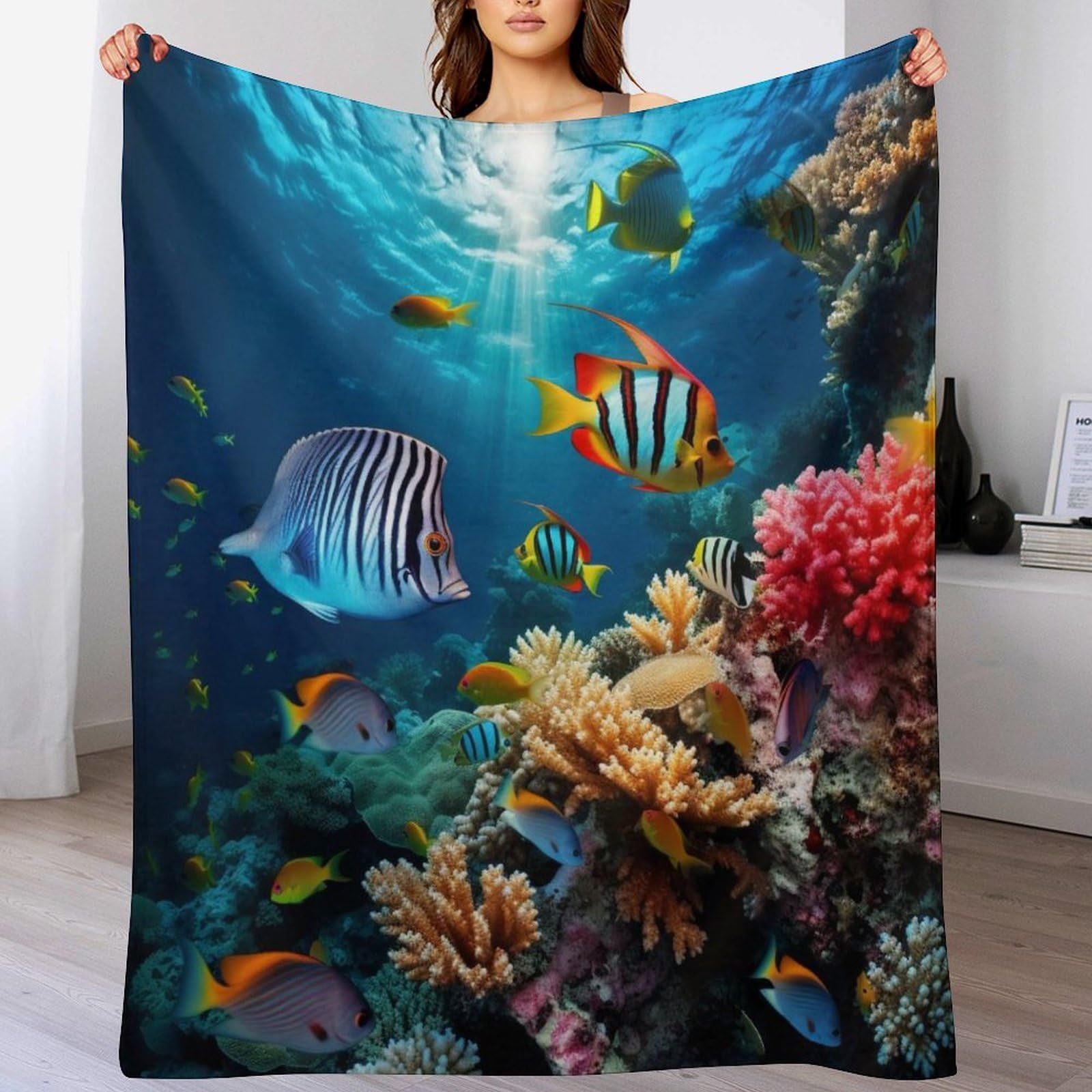 Couverture polaire poisson coloré plaid flanelle douce jeté de lit et sofa 100x130