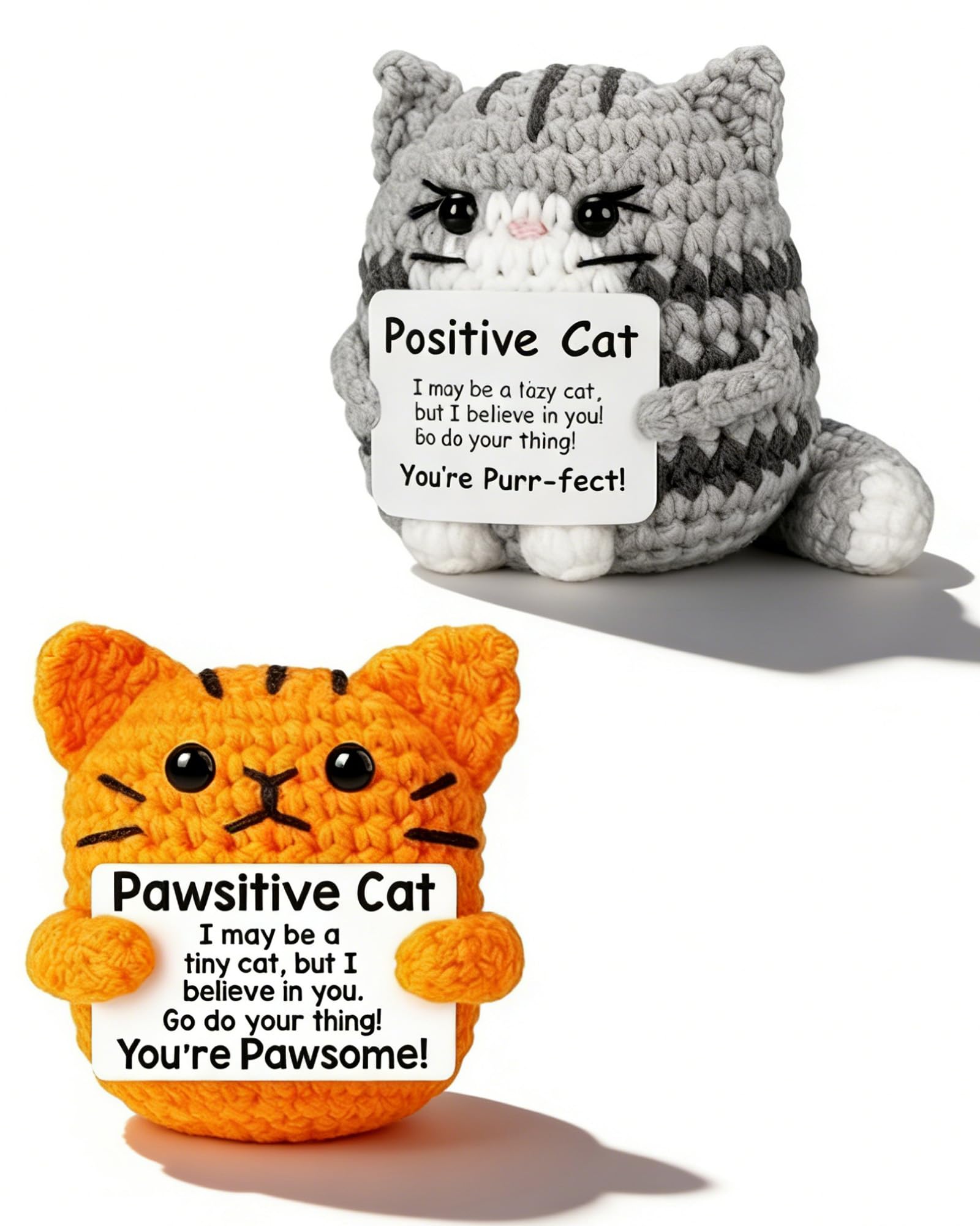 Gato Positivo 2 Piezas, Amuleto de la Suerte con Tarjeta de Aliento, Apoyo Emocional, Portador de Suerte, Patata Positiva Buena Recuperación Regalos para Niños y Niñas