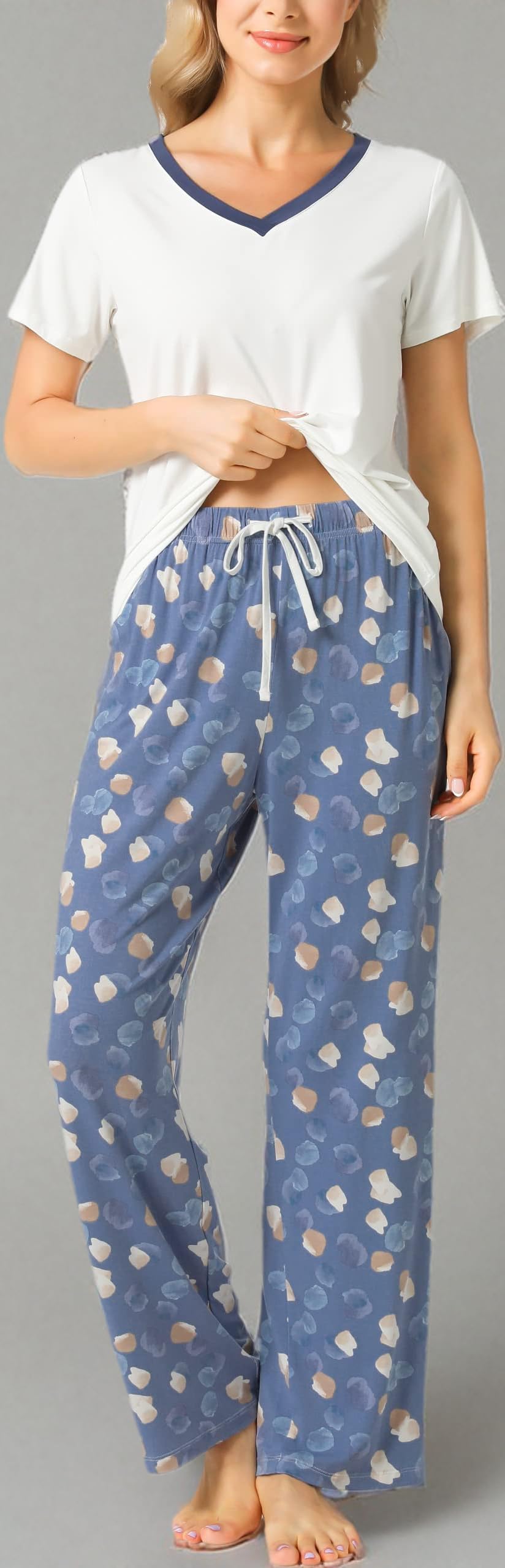 GYS Bambus-Pyjama-Set für Damen, superweich, 2-teilig, Nachtwäsche, kurzärmeliges Oberteil und Hose mit Taschen, Pyjama-Lounge-Sets