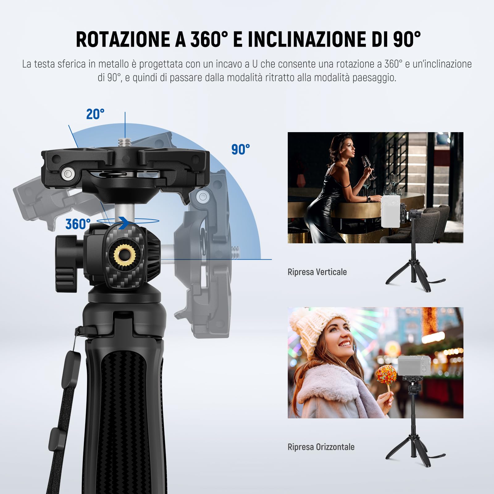 NEEWER TP38 Treppiede Fotocamera Smartphone Selfie Stick con Porta Cellulare Adattatore Action Cam Compatibile con iPhone GoPro, Mini Tripod Supporto Viaggio con Panno Pulizia per Vlog Riprese Video