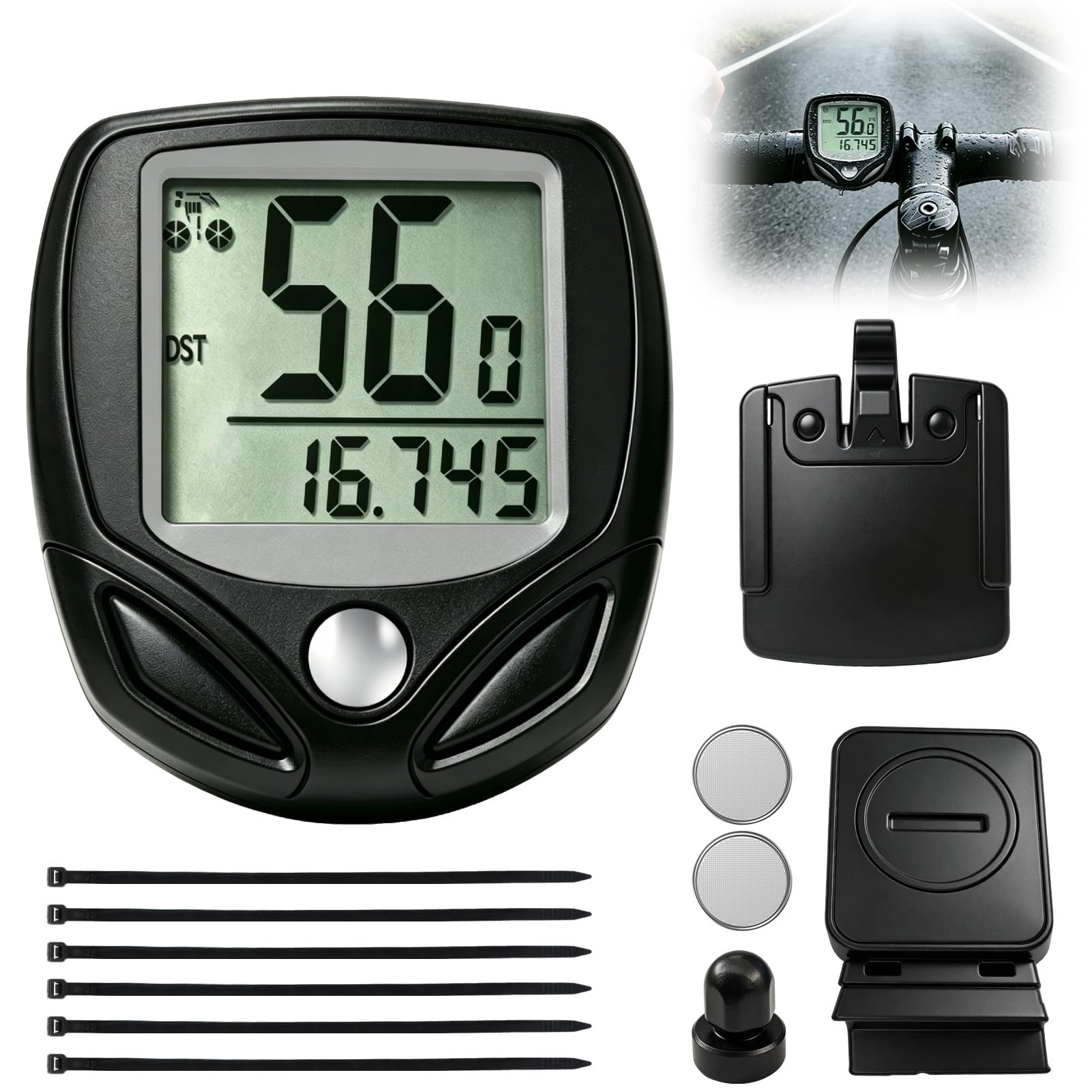 Cuentakilómetros Bicicleta Inalámbrico con 19 Funciones,Velocímetro Bicicleta IP54 Resistente al Agua,Pantalla LCD con Inicio Parada Automática,Cuenta Km Bicicleta para Uso Diario