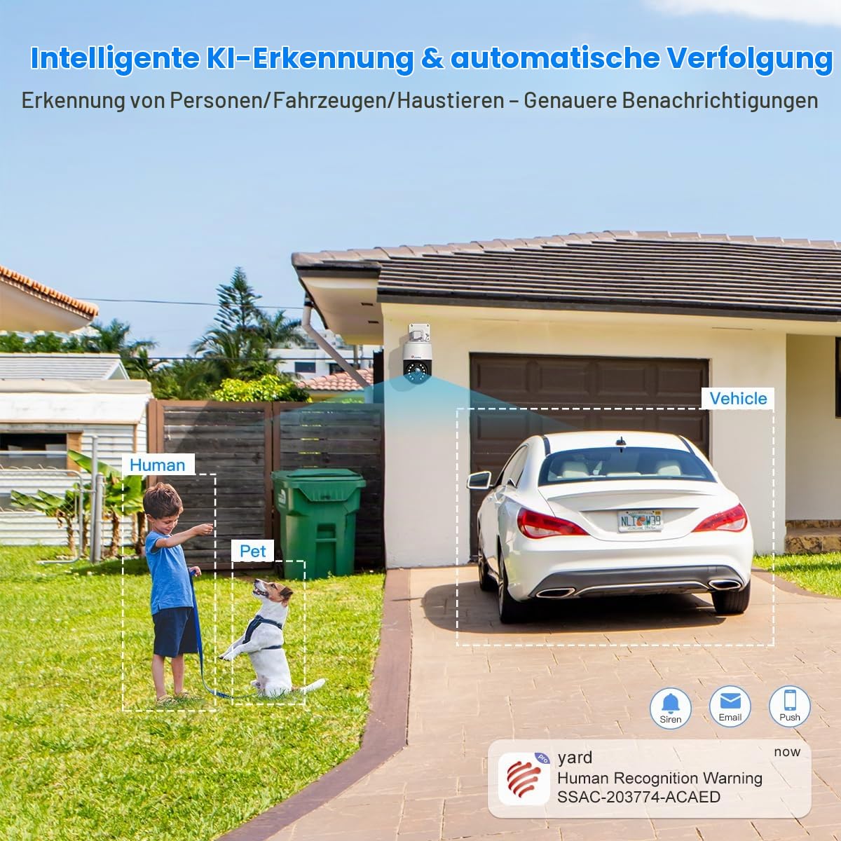Ctronics 4K 8MP 5X Optischer Zoom Überwachungskamera Aussen WLAN 2,4/5GHz, PTZ WiFi IP Kamera Outdoor Personen/Fahrzeug/Tiererkennung Auto Verfolgung 50M Farbnachtsicht 2-Wege Audio Metall/Cloud | PTZ WiFi IP Camera Outdoor People/Vehicle/Animal Detection
