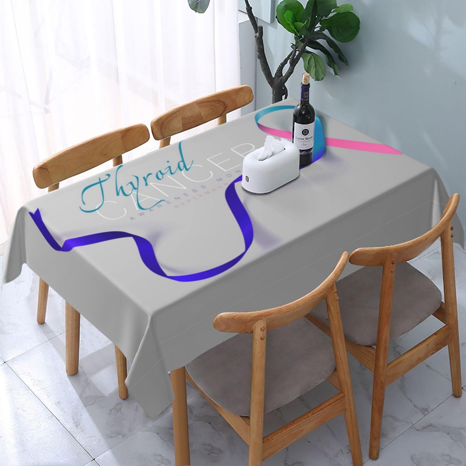 JunHeArt Thyroid Cancer Awareness Month Tablecloth Rectangle Table Cover Washable Table Cloths Decor For Kitchen 54" X 72"