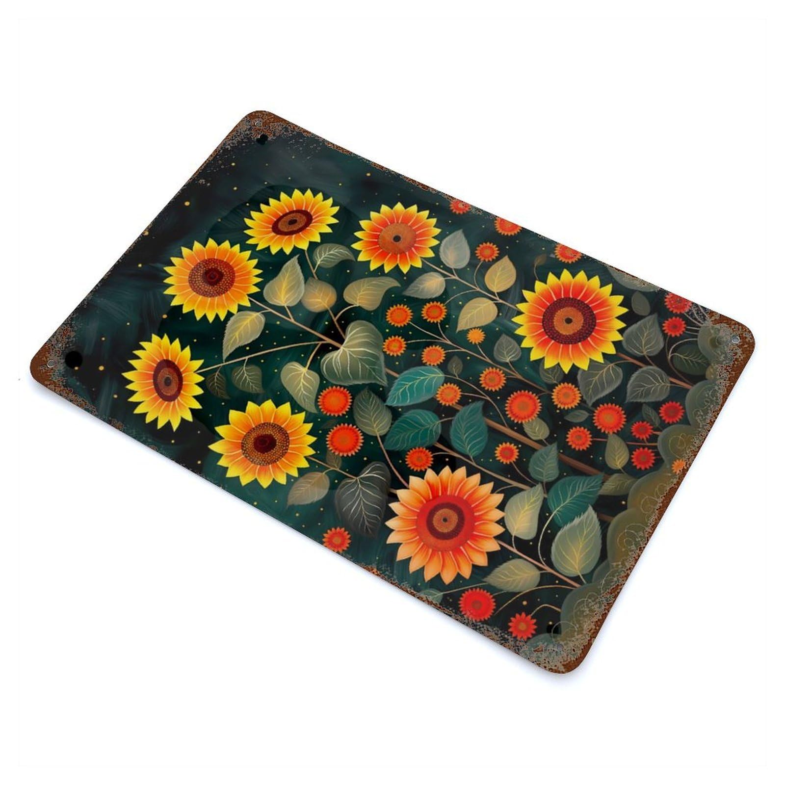 Distressed Metal Wall Sign Sunflower Flower Decor 11.8"x7.9", Vintage Wall Decor for Garage, Bar And Workshop Decor