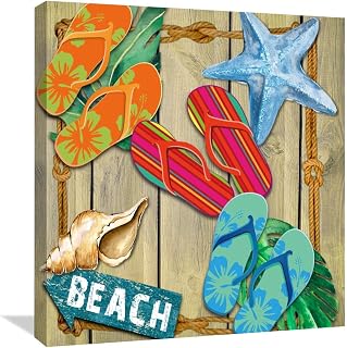 Beach And Flip Flops Canvas Wall Art Picture Poster Print Country Canvas Wall Art Painting Framed Canvas Art Rustic Home Accent Wall Decor for Kitchen Kitchen Ready to Hang