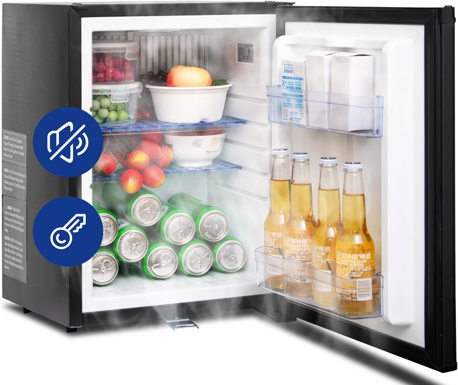 - Mini Fridge with lock 110V/12V Compact Refrigerator 1.4 Cu.Ft, Reversible Door, Quiet Absorption, Mini Fridge for Bedroom Office RV Camper Semi Truck
