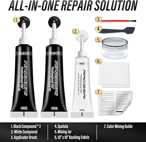 Miniatura 5 de Kit de reparación de cuero negro para el interior del automóvil, kit de reparación de vinilo para asientos de automóvil, sofá, barco, sofá y bolso,