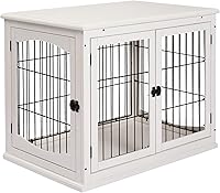 Vista 10 de PawHut Muebles de jaula para perros, mesa auxiliar de jaula para perros pequeños con dos lados de apertura, puerta con cerradura, perrera