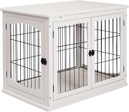 Miniatura 10 de PawHut Muebles de jaula para perros, mesa auxiliar de jaula para perros pequeños con dos lados de apertura, puerta con cerradura, perrera interior