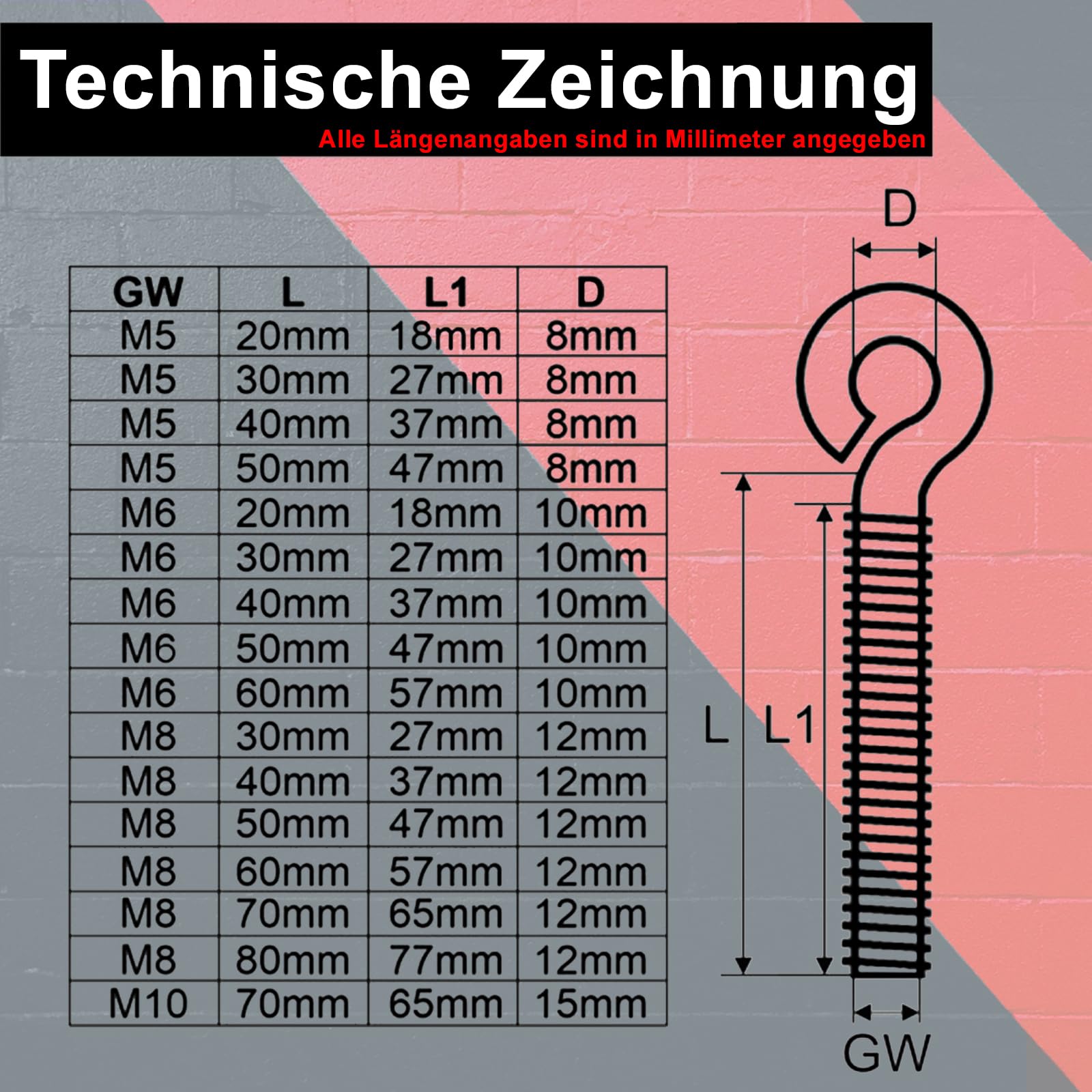 PRIOstahl Vis à œillet Avec Filetage Métrique - Crochets à Visser