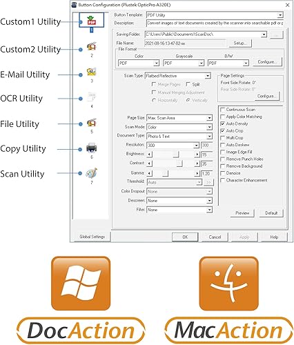Miniatura 5 de Plustek OpticPro A320E - Escáner de cama plana con sensor CCD A3, área de escaneo de 12" x 17" con velocidad de 7.8 segundos. Compatible con