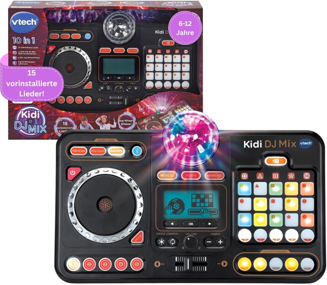 VTech Kidi DJ Mix — 10-in-1 DJ mixer with launchpad, jog wheel and many effects for editing music — For children aged 6-12