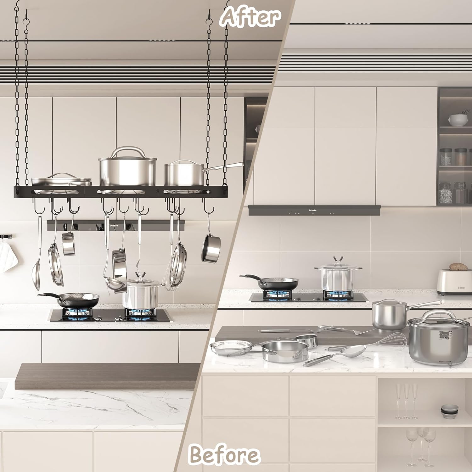 33” Pots and Pans Hanging Rack, Black Hanging Pot Rack Ceiling Mount with 15 Hooks, Heavy-duty Metal Square Kitchen Ceiling Pot Rack, Pot and Pan Hanger for Kitchen Cookware Utensils