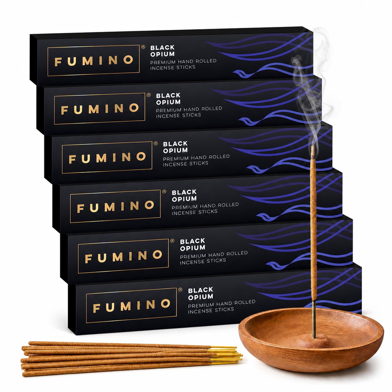 Fumino Black Noir Incense Sticks 84 Pack 6 Boxes 90g - Handmade Masala Agarbatti Joss Sticks, Natural Low-Smoke Incense for Relaxation & Meditation, Deep Woody & Musky Scent