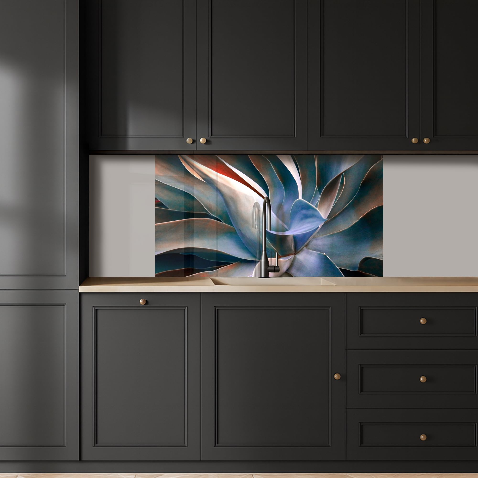 KitchenYeah© Paraschizzi Cucina Adesivo 80x150 cm Pannello Parete per Paraspruzzi Adesivi Muro Foglie - Natura Morta - Blu