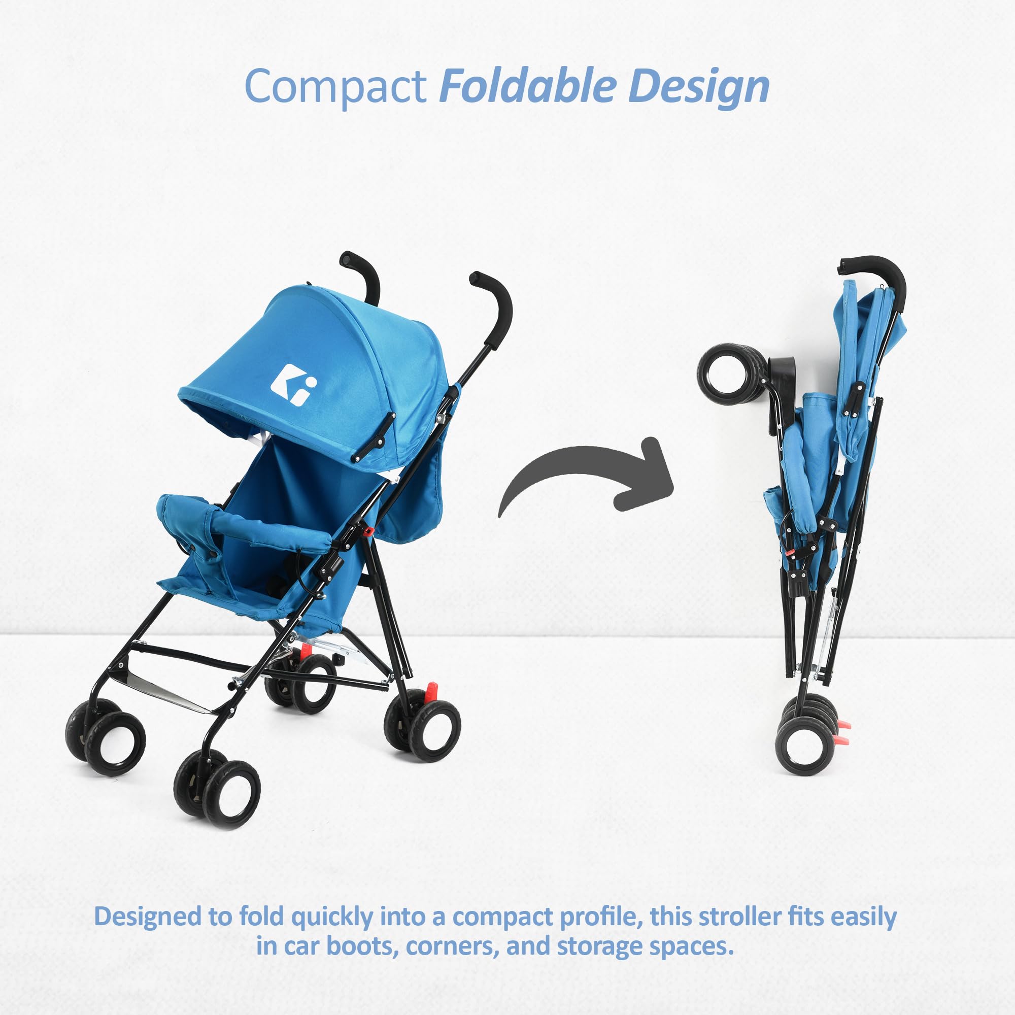 Kuber Industries Baby Stroller Handy Pram with Reversible Handle & Adjustable Canopy | Compact Foldable Pushchair for 1.5 to 2 Year Toddler | Blue 2