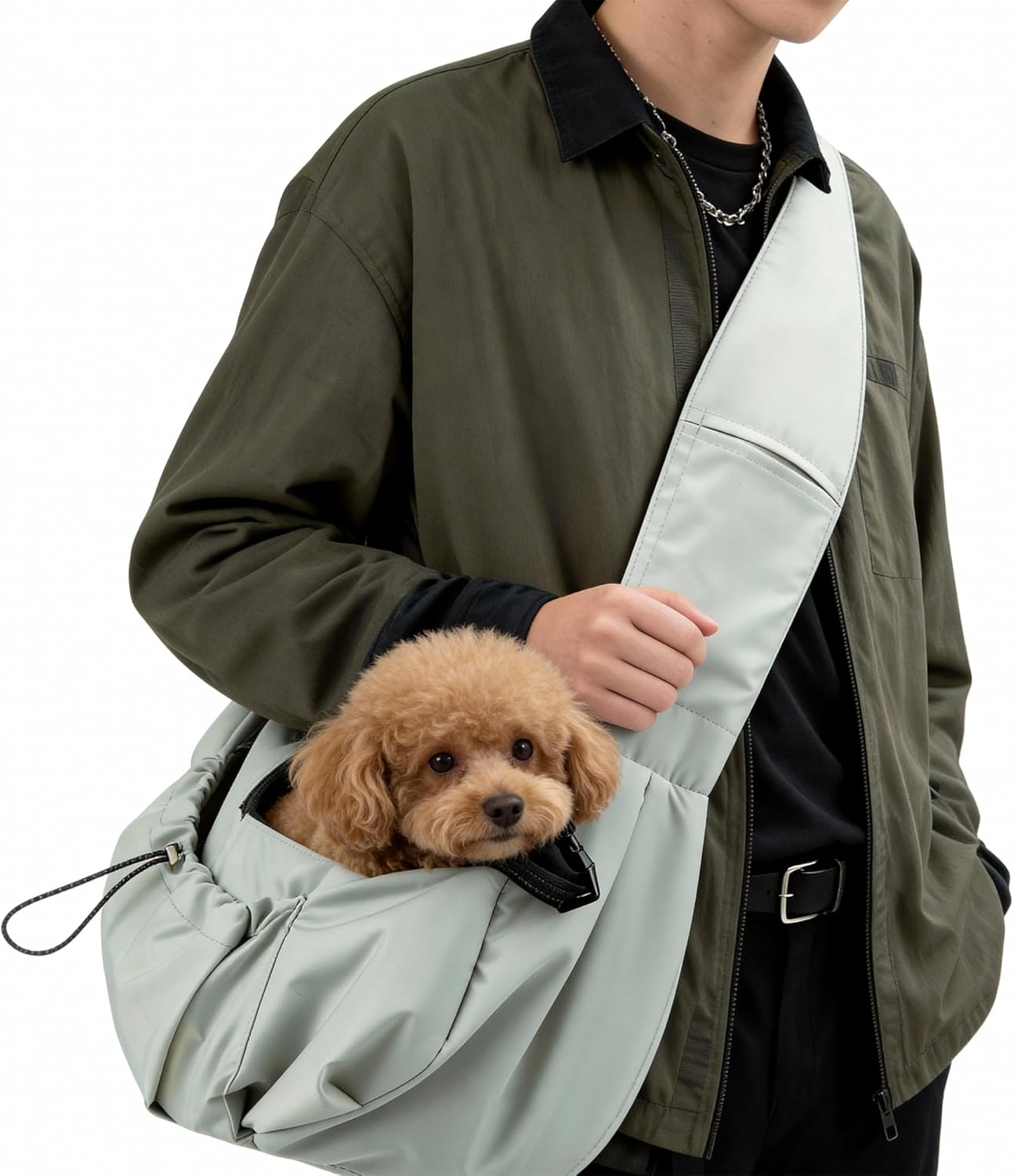 Dog Carrier Sling, Puppy Carrying Backpack Pet Purse with Storage Pockets, Multiple Safety Features Dogs and Cats Harness, Adjustable Shoulder Strap, Suitable for Under 17 lbs (Gray)