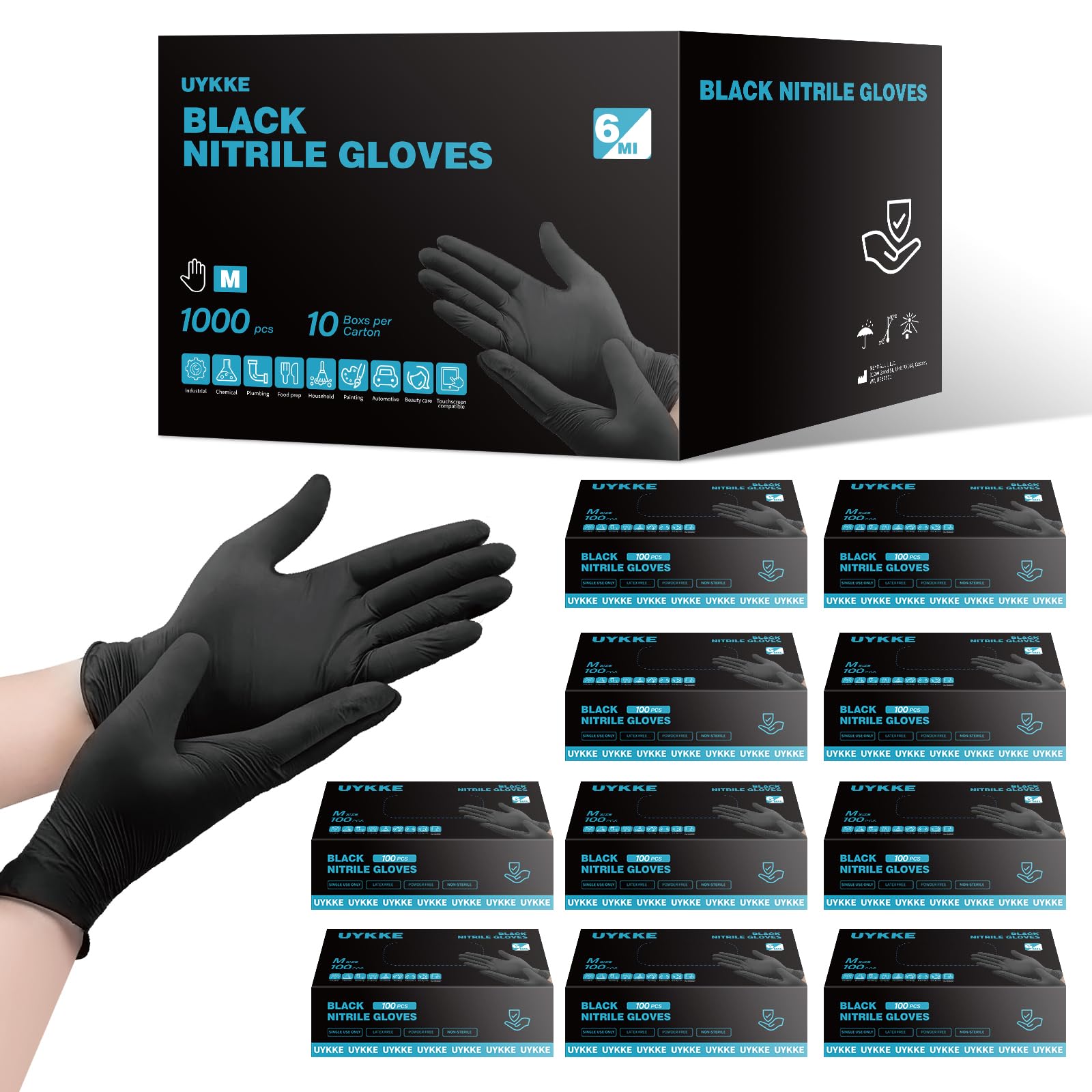 UYKKE 6mil Nitrile Gloves Ultra Strong Cleaning Gloves, Powder & Latex