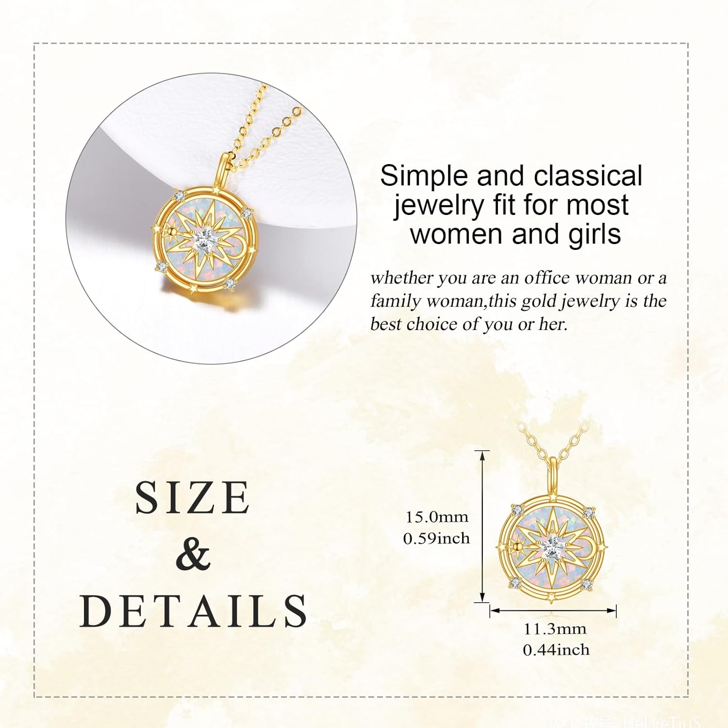 YFN 14K Solid Gold Opal Necklace for Women,14kt Real Gold Moon Star Opal Pendant Necklace Jewelry Gifts for Mom Wife Christmas Birthday,16+2 Inch - Image 4