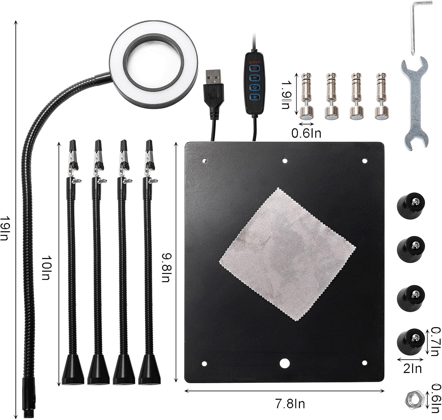 WUWEOT Helping Hands Soldering Clamp Station, 6X LED Magnifying Lamp, Moveable 4 Magnetic PCB Holder, Flexible Metal Arms, Non-slip Weighted Base, Third Hand Tool for Electronic Repair Crafts Jewelry