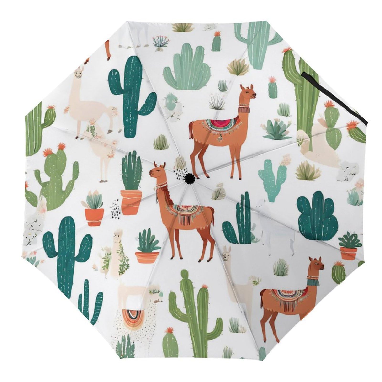 Alpaca Llama Print 3 Fold Auto Umbrella Waterproof And Wind-Resistant, Ideal Gift for Travel And Outdoor Activities
