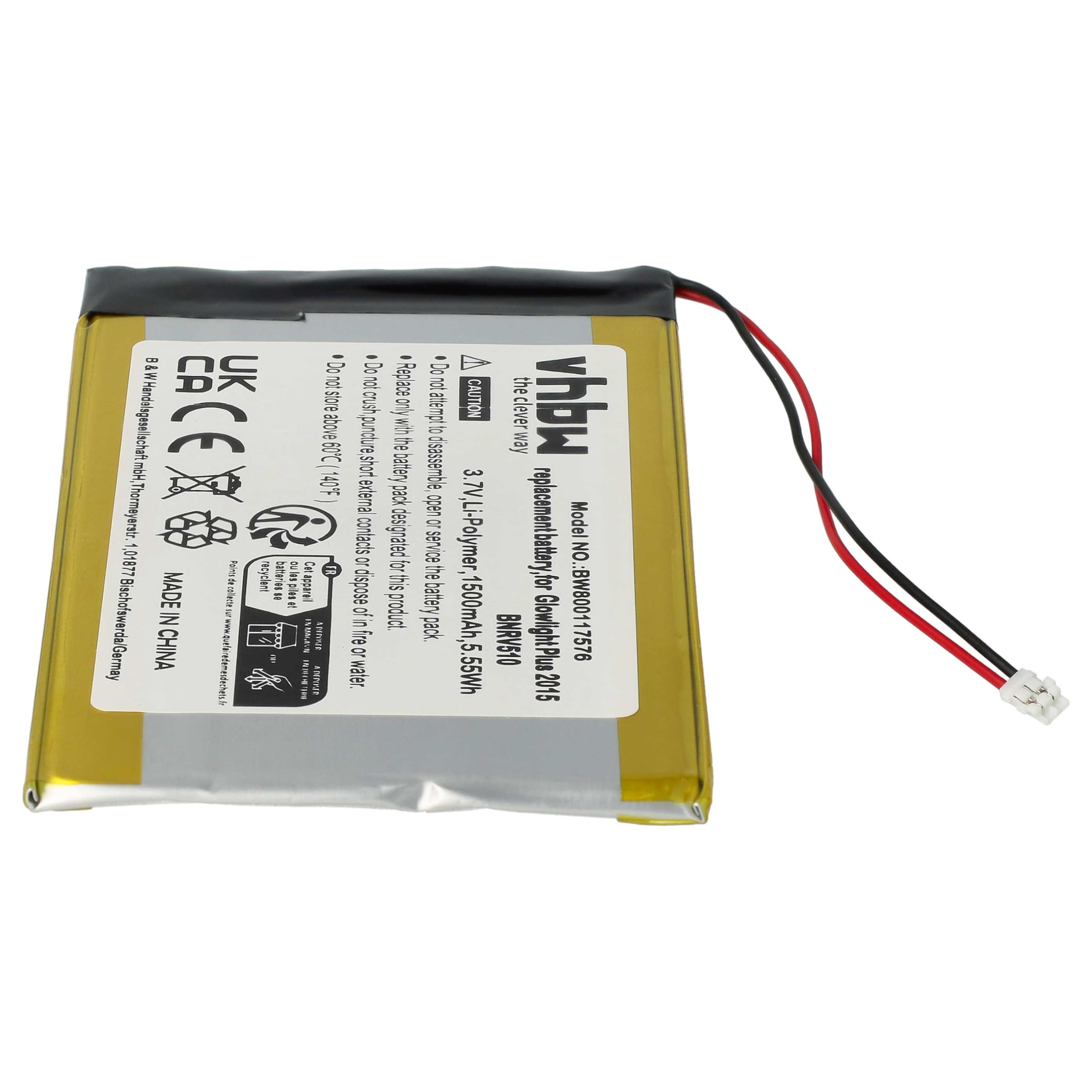 vhbw Zapasowa bateria kompatybilna z czytnikiem e-booków Kobo Glo HD (1500 mAh, 3,7 V, litowo-polimerowy)