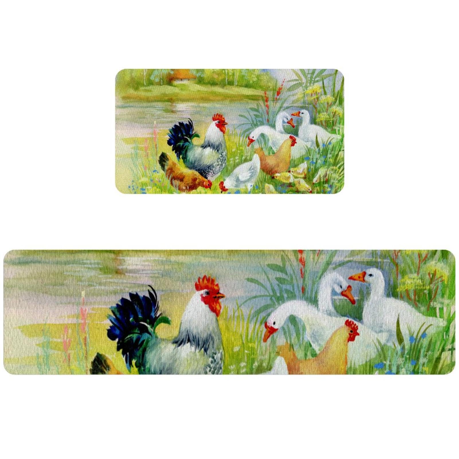Alfombra de cocina lavable VAPOKF antideslizante y absorbente para pasillos con diseño de gallo