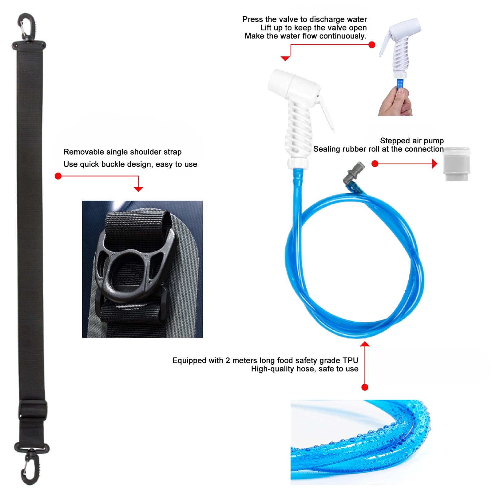 TIM-LI Douche De Camping Portable 12L - Eau Chaude Chauffée À L'énergie Solaire avec Pompe À Pied À Pression, Pommeau De Douche De Camp pour Le Nettoyage Et Le Rinçage