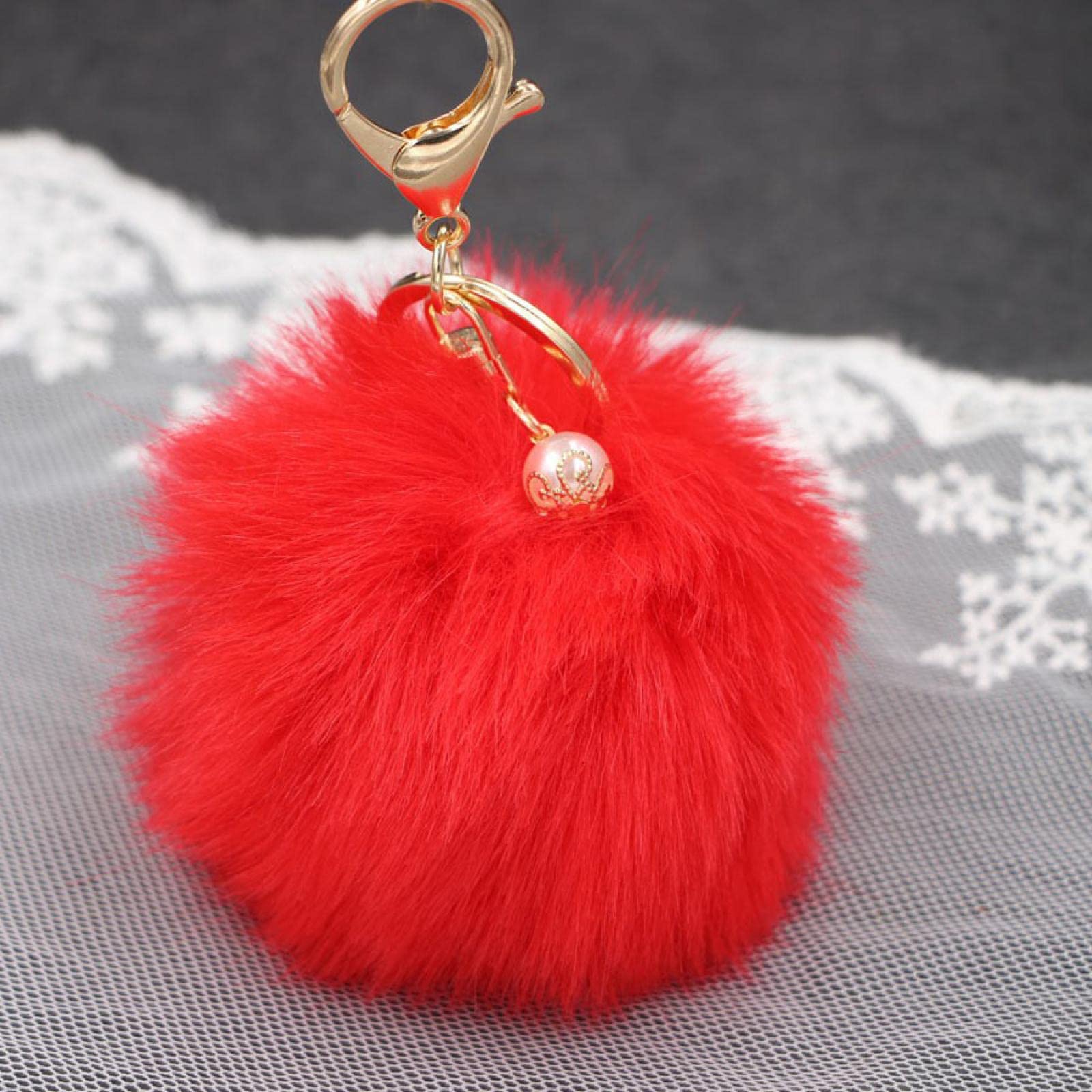 Batlam Women's Goldring Keyrings Keyring Keychains Keychain Men 8Cm Pom Pom Keychain With Pearl Fluffy Pom Pom Keychain Pom Pom Key Ring ( One Size)