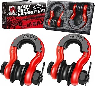 AMBULL Upgraded Snatch Block, 3/4" D Ring Shackle (2 Pack) 22,000lb Break Strength with Towing Pulley, Heavy Duty Offroad Recovery Accessory for Truck, Tractor, ATV & UTV - Red