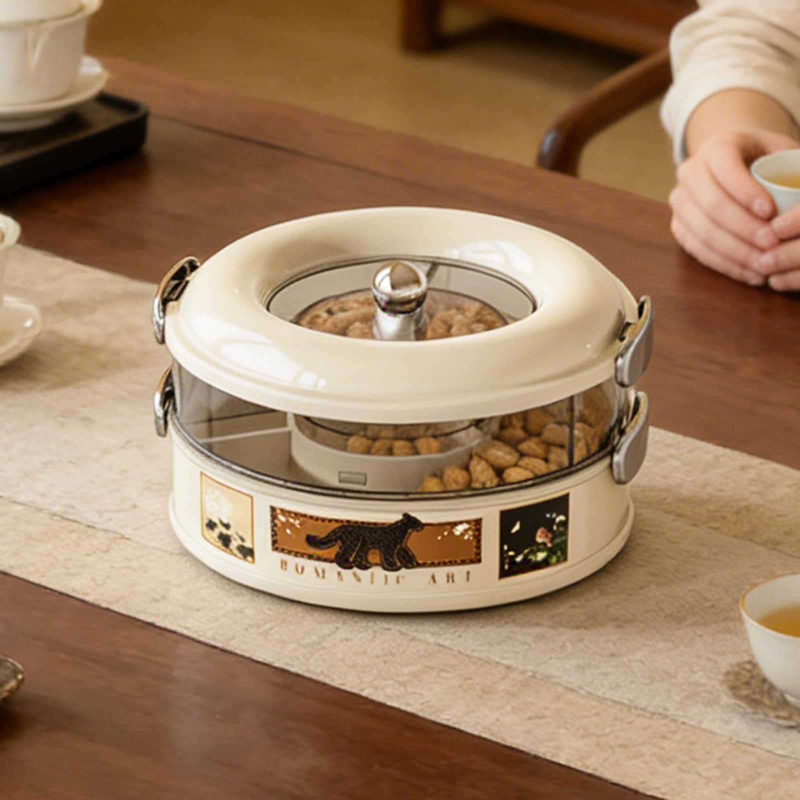 Generisch 6 compartimentos divididos rotativo con amplia entrada y apilable | Cajas de almacenamiento para aperitivos para cocina, oficina, fiesta, aperitivos, organizador de alimentos