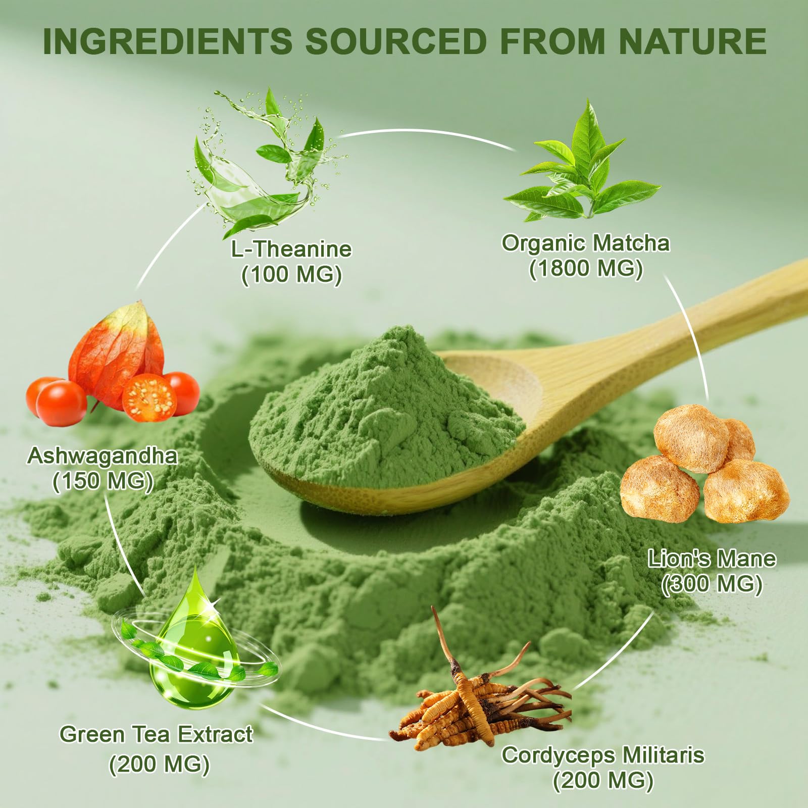 Matcha Powder Single Serving Sticks - Healliance Ceremonial Grade Matcha Powder with Lions Mane and Ashwagandha for Calm — view 3