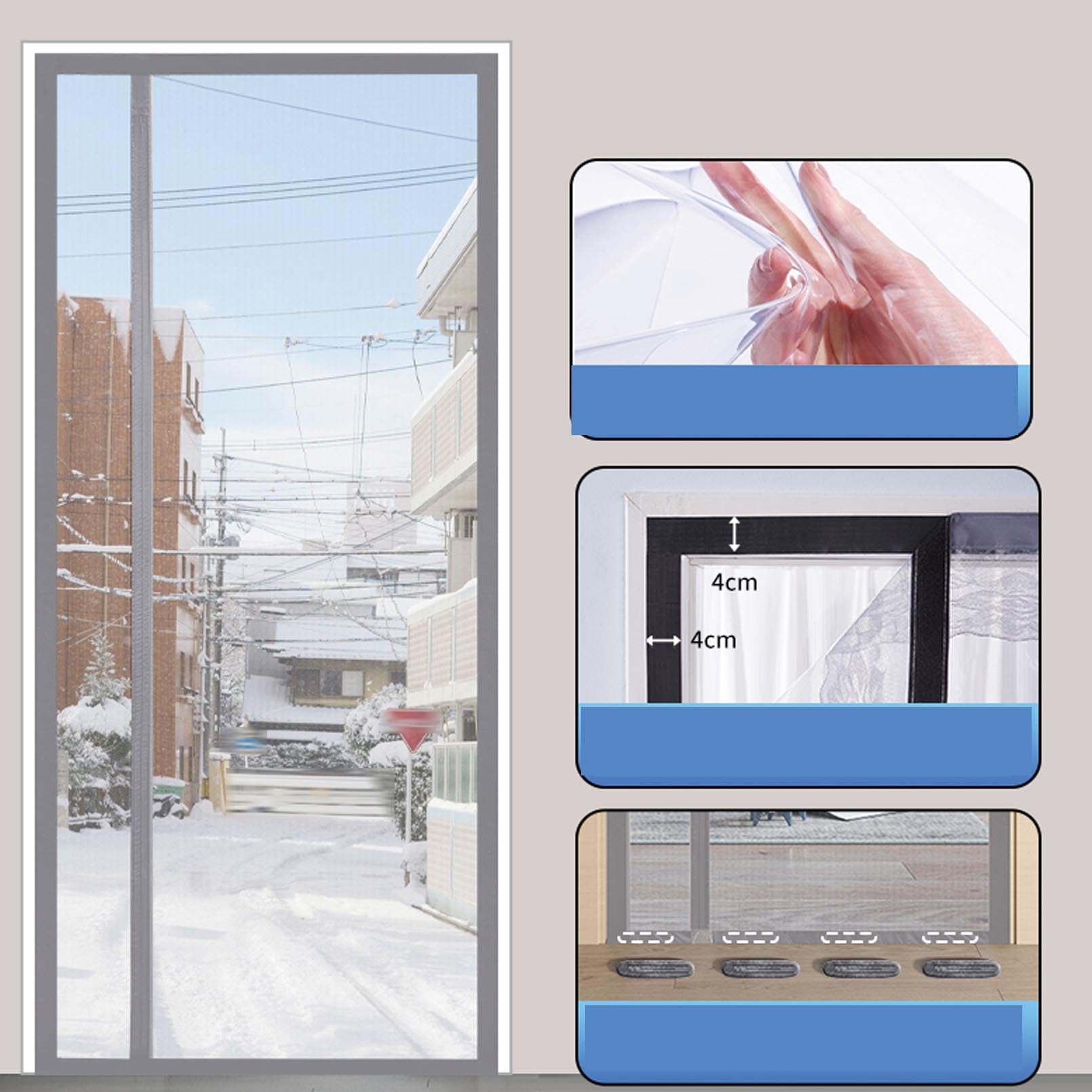 Thermique Rideau de Porte Magnétique Rideau de Porte Isolation Thermique,Fermeture Automatique Transparent Rideau Thermique Isolant Anti Froid Porte Entrée (160 x 210 cm)
