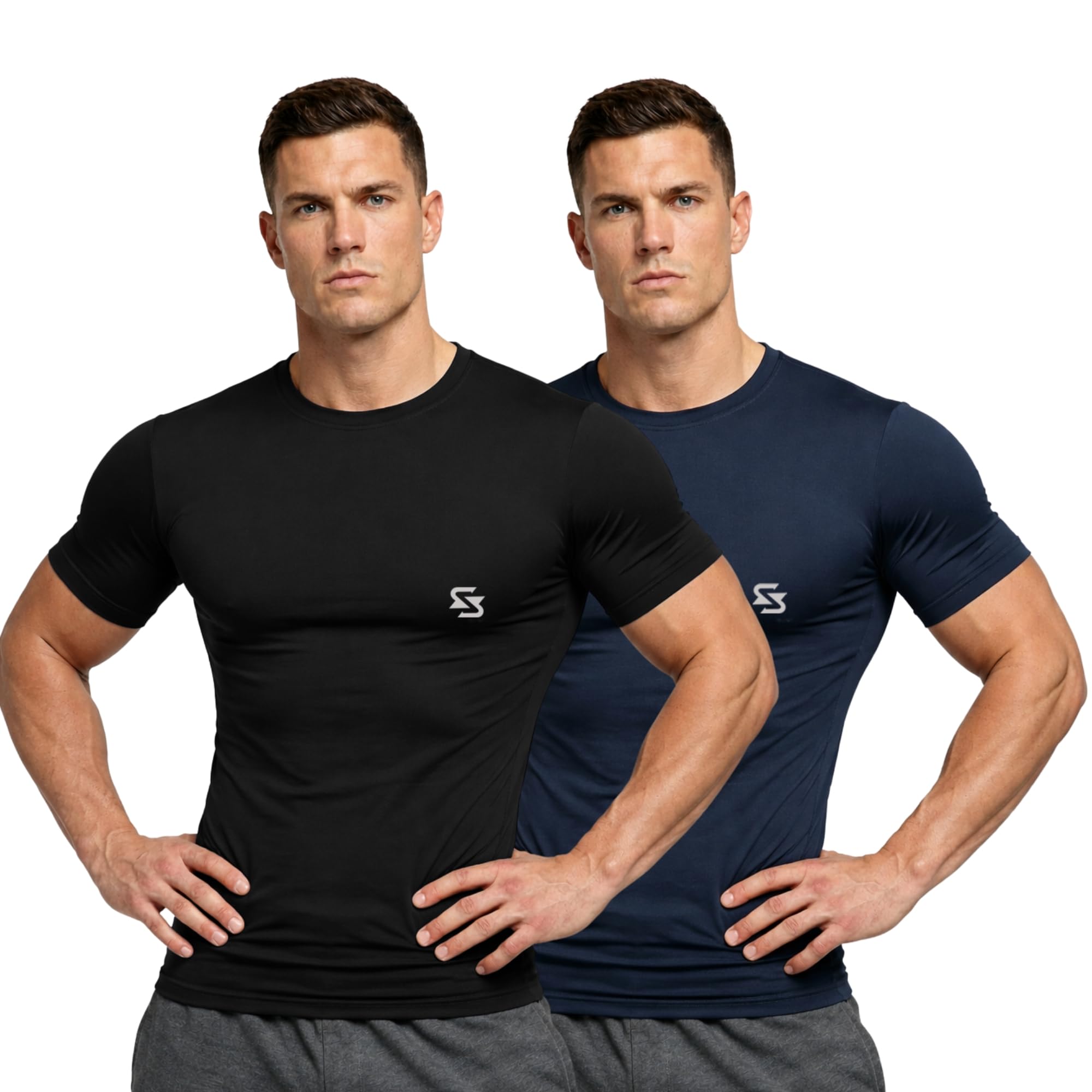Men's Slim Fit Polyester Compression Round Neck Interlock Half Sleeves Skinny Fit T-Shirts Quick Dry Athletic for High Performance in Gym Pack of 2-image-1