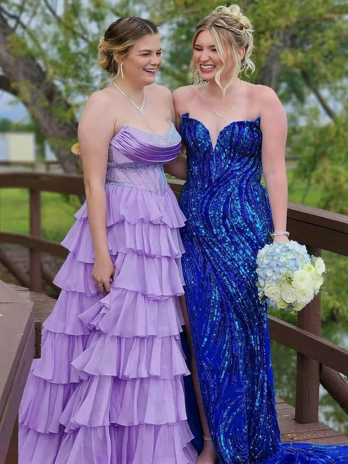 Strapless Ruffle Prom Dresses 2026 Sparkly Long Tiered Sequin Corset Formal Evening Party Gown with Slit