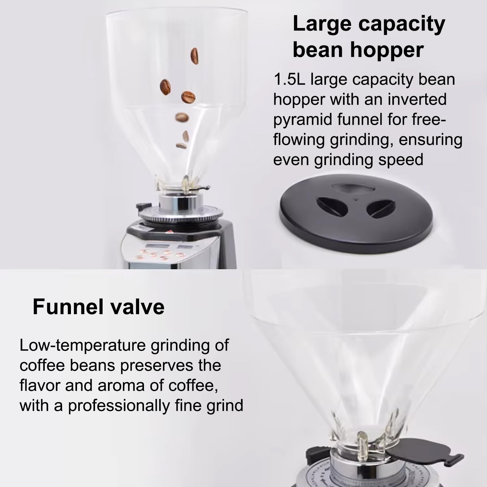 Molinillo de café eléctrico de muelas, cónico Profesional con 19 ajustes de molienda precisos y tolva de Granos de 1.5 L de Gran Capacidad, para Espresso, Moca, café de Filtro y vertido