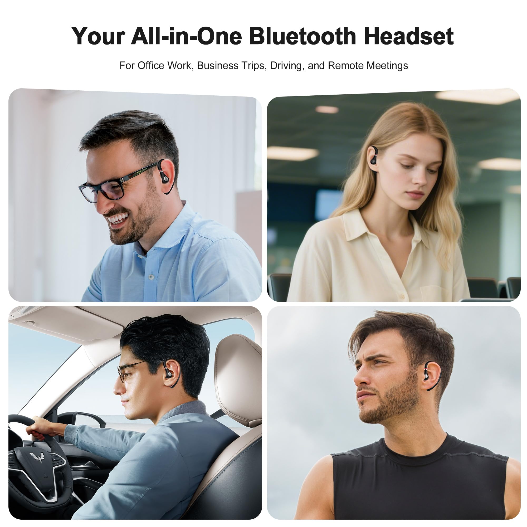 Auriculares Bluetooth V5.3, auriculares Bluetooth con tiempo de conversación de 72 horas, auriculares manos libres, ajuste cómodo, auriculares Bluetooth con micrófono para dispositivos iOS