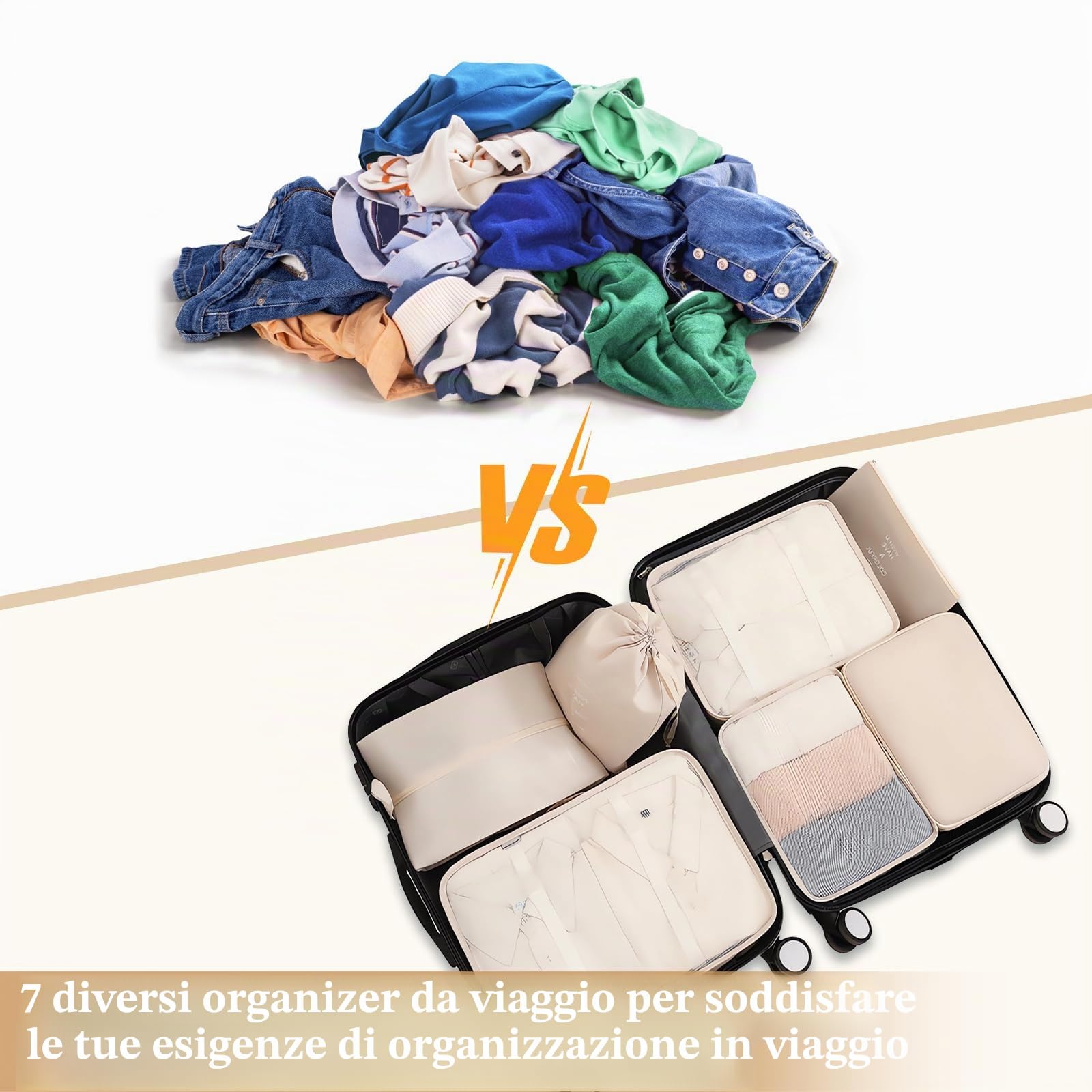 Organizer Valigie, 7 Pezzi Sistema di Cubo di Viaggio, Separatori Buste Viaggio Travel Organizer, rganizzatore per Organizer Valigie Set, Organizzatori Sacchi Valigia di Stoccaggio Set