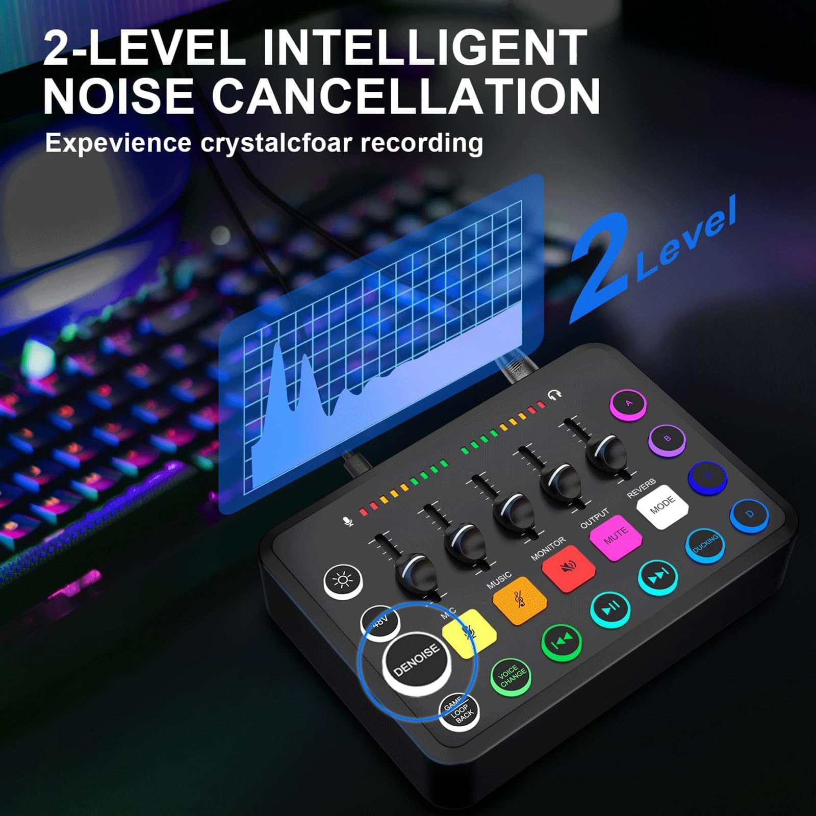 NEWFUN Mixer audio da gioco, streaming, audio mixer,Bluetooth, Include mixer audio e microfono BM800, mixer RGB per PC per lo streaming, controllo del volume per podcasting, registrazione e voce
