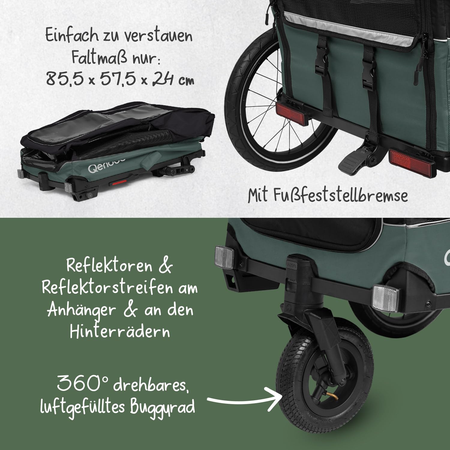 Qeridoo Nacho | Hundeanhänger für Fahrrad | Comfort für den Vierbeiner | Fahrradanhänger Hunde mit Buggy-Funktion | Hundefahrradanhänger mit Federung, Hundebett | Hundeanhänger | Bis 35 kg