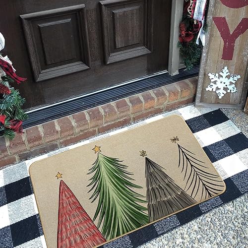 Miniatura 4 de Tapete de Navidad de 17 x 29 pulgadas, tapete decorativo de invierno para árbol de Navidad, tapete de goma antideslizante para interiores y