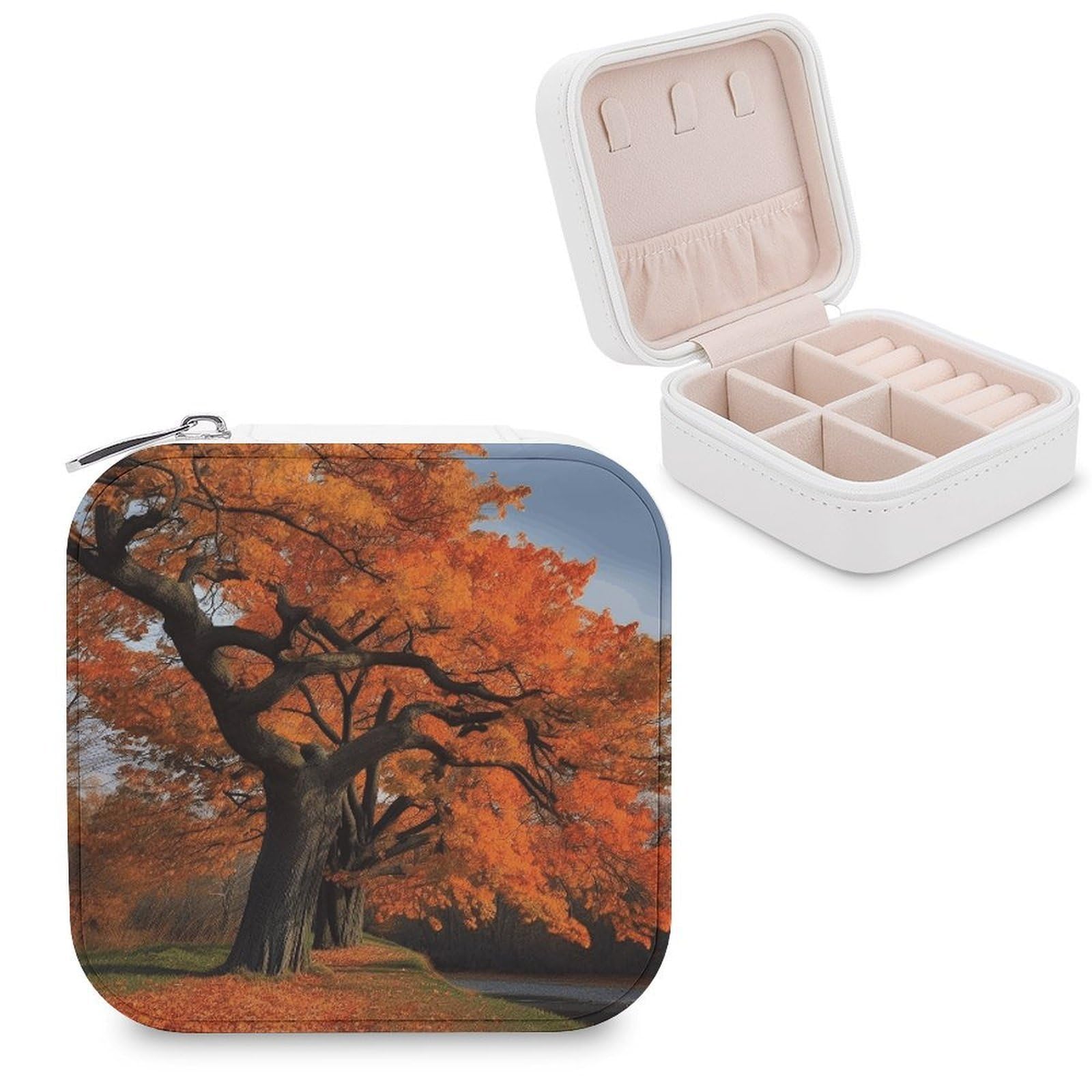 FekiLoot Tree in The Fall Jewelry Case Personalized Leather Jewelry Box Mini Travel Jewelry Case Small Portable Jewelry Organizer for Ring Earrings Necklace Bracelet