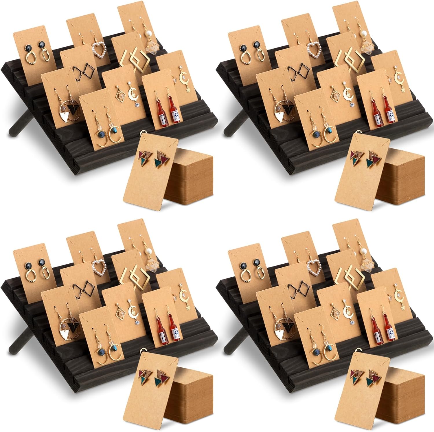 124 Pcs Wood earring card display wooden earring display stand 4 Set Jewelry stand holder with Card for Jewelry Selling