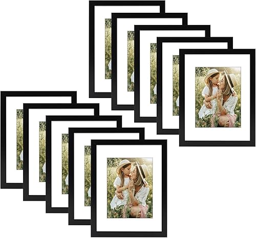 Miniatura 1 de Golden State Art, Marco de fotos negro de 9 x 12 pulgadas, madera maciza y fotos para exhibir fotos de 6 x 8 pulgadas con paspartú o 9 x 12 pulgadas