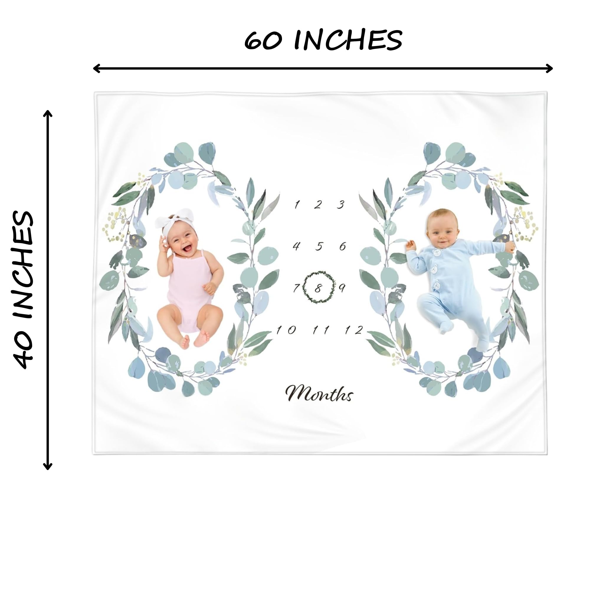Twins miesięczny koc milowy, miękki polarowy wzór liści eukaliptusa, neutralny pod względem płci, dla chłopców lub dziewcząt, dekoracja do pokoju dziecięcego, na baby shower, podwójne niezbędniki, 50