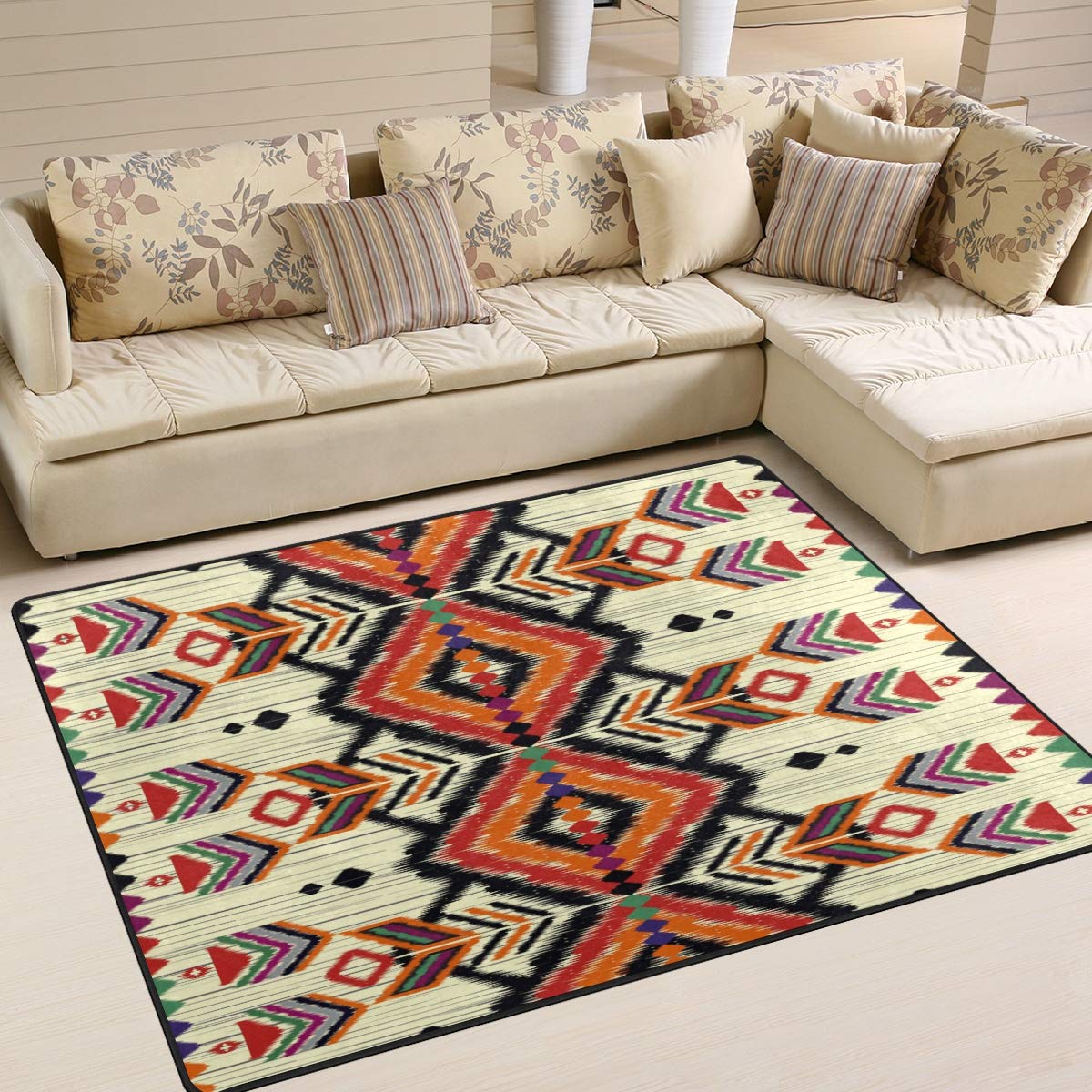 Tapis géométrique ethnique aztèque vintage pour salon ou chambre à coucher 203 x 147,3 cm