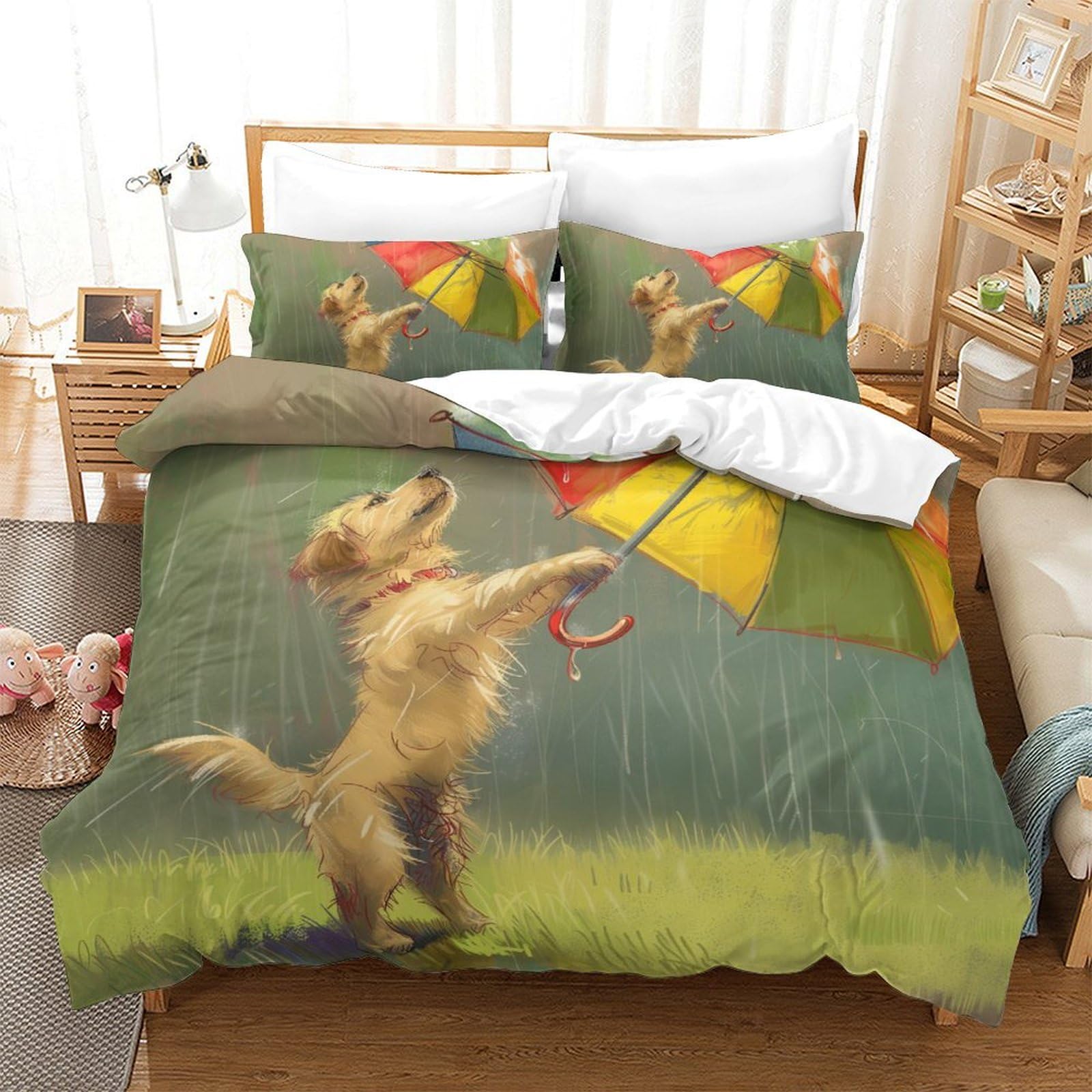 Housse de couette 220x240 Golden Retriever parure de lit anti-pli facile à laver