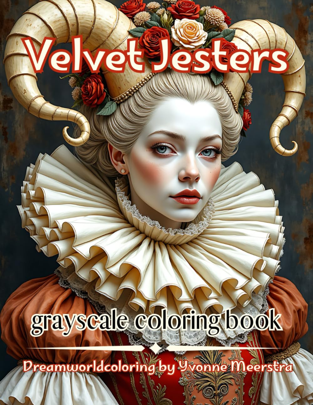 Velvet Jesters: intricate Renaissance Fantasy Portraits with Regal Horned Queens and Theatrical Couture